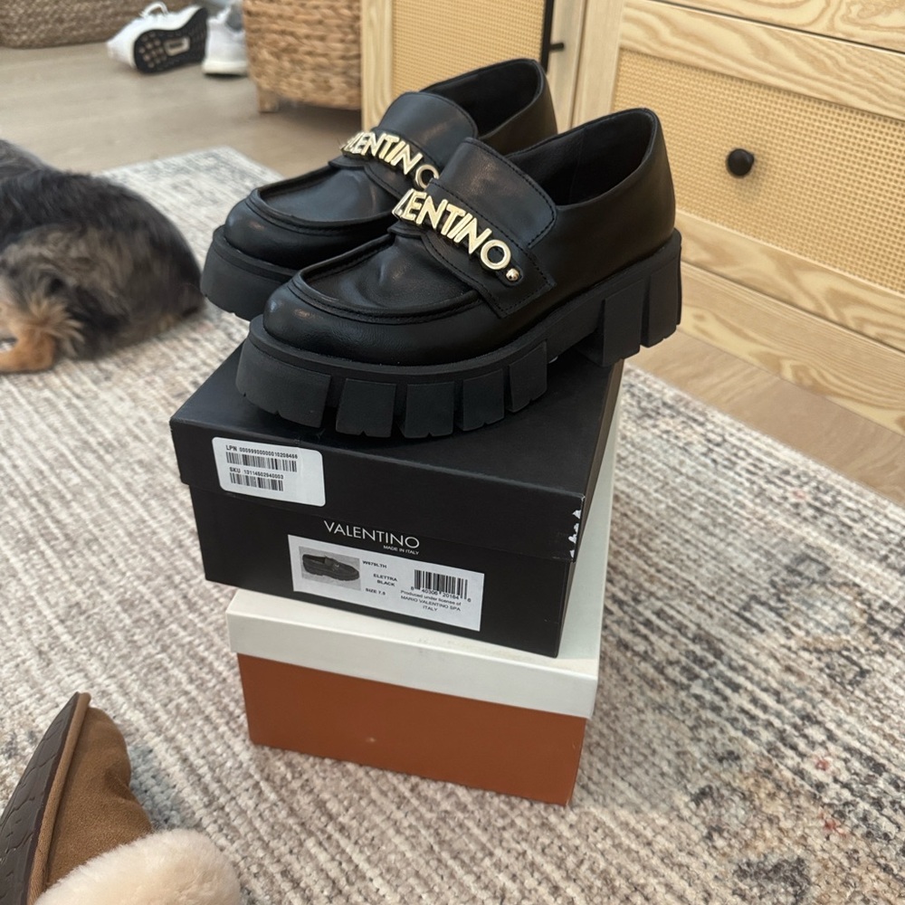 Valentino Black Loafers with Gold Accents - Picture 4 of 7